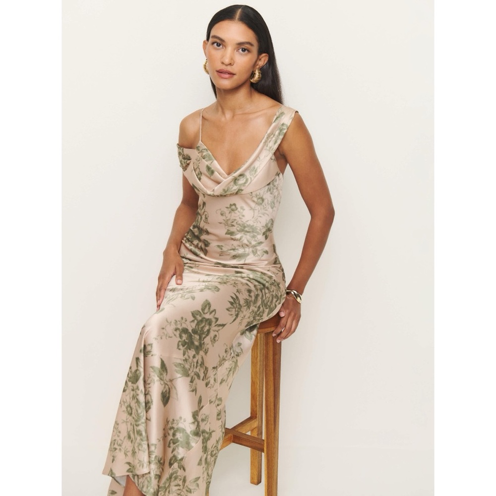 NEW Reformation Ronda Silk Maxi Dress Gown (Sz 8) Cowl Neck Symphonic Floral